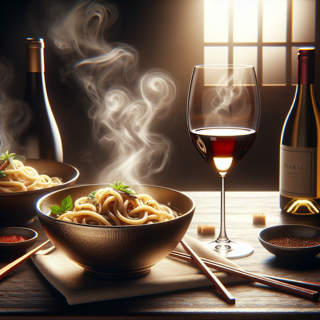 Accord mets et vins avec des udon sautées